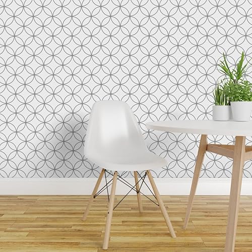 Miniatura 3 de Spoonflower Removable Wallpaper Swatch - Modern Cottage Circle Gray White Round Mid Century Lattice Mod Custom Pre-Pasted Wallpaper