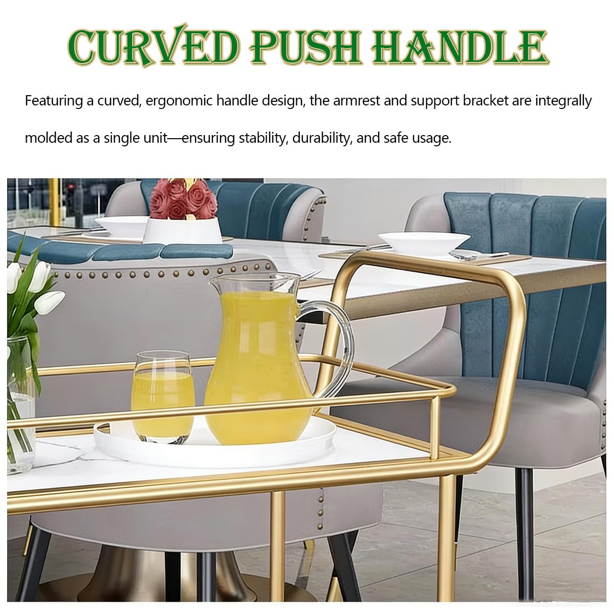 Carrito de bebidas de 3 niveles color dorado – Carrito de bar con ruedas y asas, ideal para cocina, comedor y sala de estar. Compacto y fácil de transportar en espacios pequeños (69 * 38 * 86 cm).