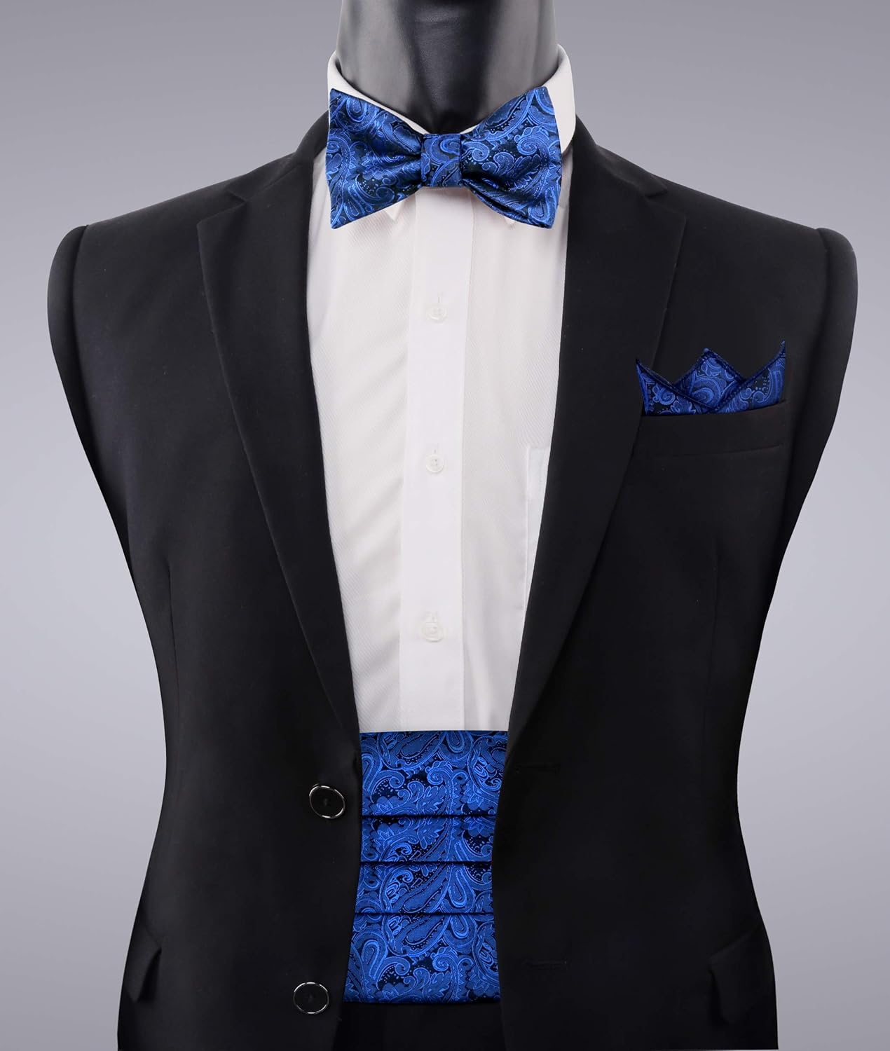 Alizeal Men's Paisley Cummerbund and UNTIED Bow Tie Hanky Set