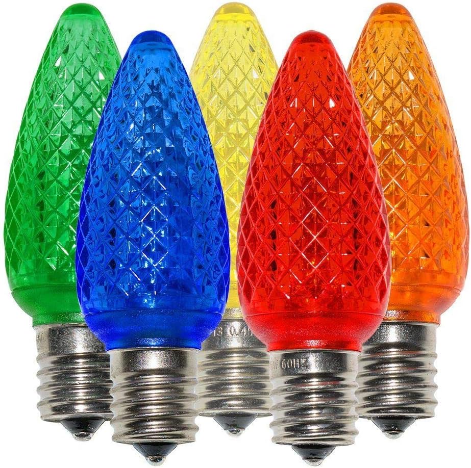 25 Pack MultiColor C9 LED Replacement Bulbs Faceted MultiColor LED