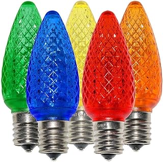 25 Pack Multi-Color C9 LED Replacement Bulbs Faceted Multi-Color LED Christmas Light Bulb 2 SMD LED diodes in Each Bulb Fits E17 Socket Commercial Grade Indoor and Outdoor Use