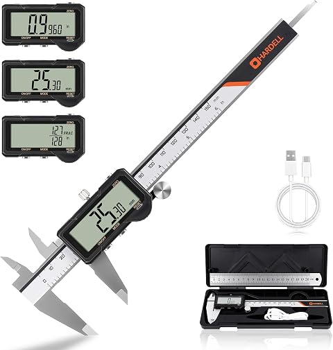 HARDELL Pied à coulisse numérique rechargeable 150 mm, outil de mesure précis avec conversion mm/in, arrêt auto, grand écran. Idéal pour bijoutiers, menuisiers, bricolage.