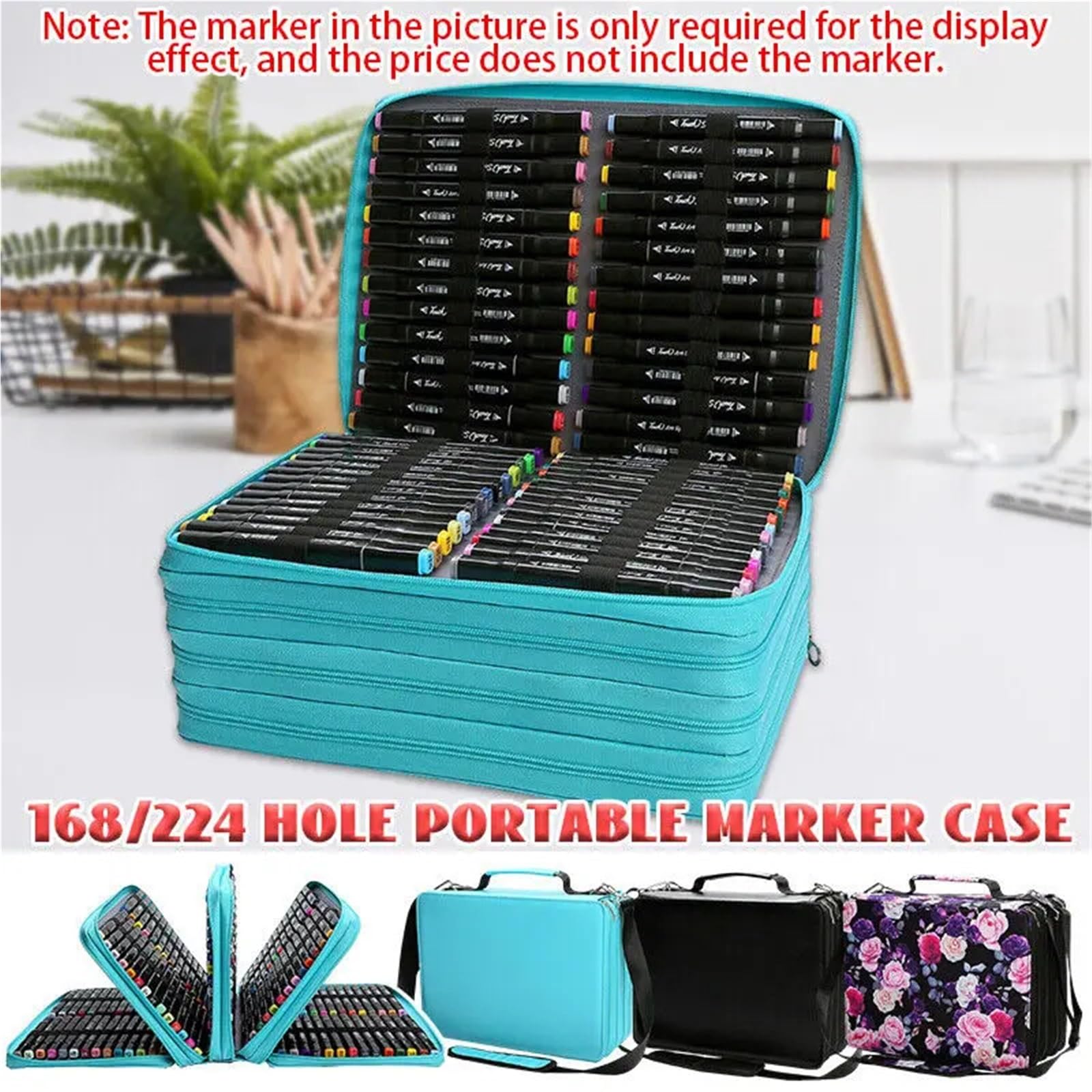 Porta Pennarelli 1PSC 168/224 Foro Astuccio for matite Portapenne Pennarello di grande capacità Borsa di stoccaggio antiurto Borsa di cancelleria staccabile Organizzatore di penne Art Per Ufficio(Blue