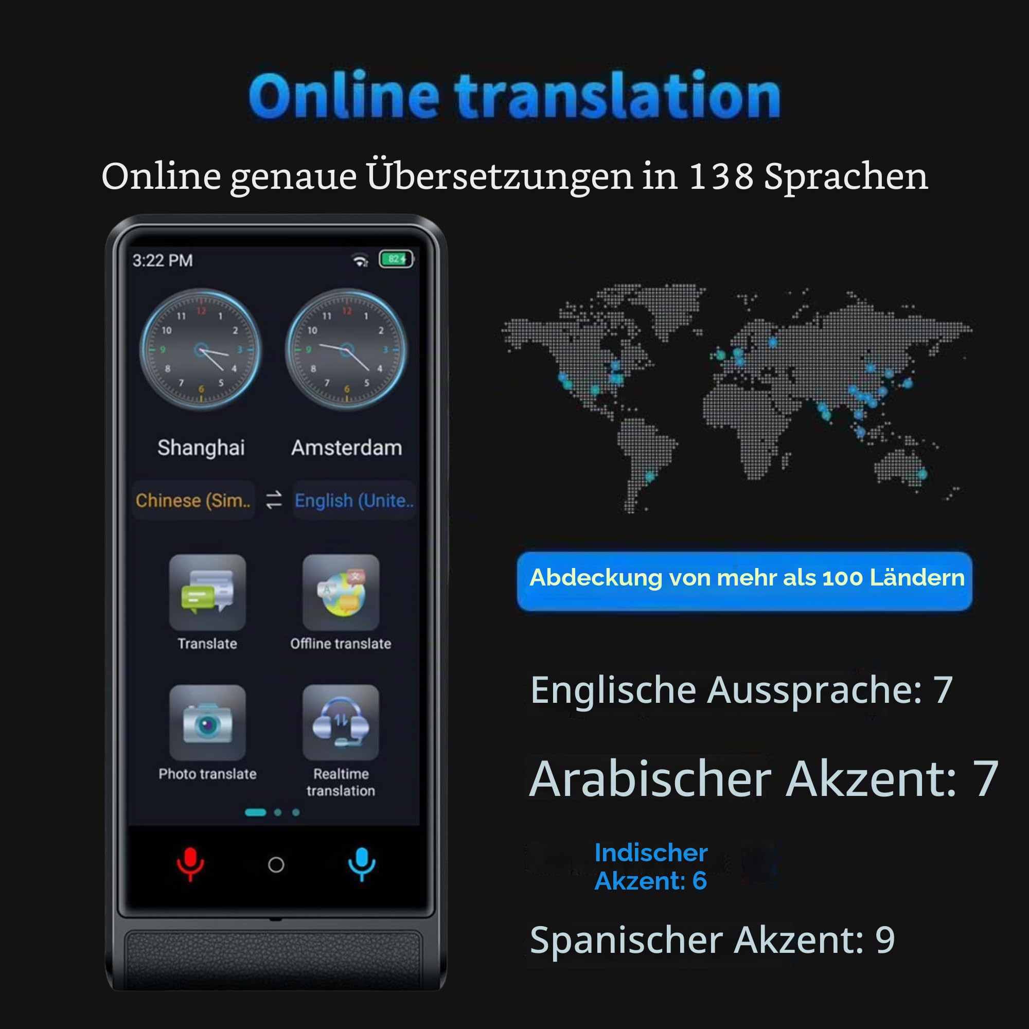 California, Sprachuebersetzer Echtzeit 2026, Ohne WLAN Ohne Daten, 4 Zoll Touchscreen, Aluminiumlegierung, 142 Sprachen Online 22 Offline, KI-Uebersetzer