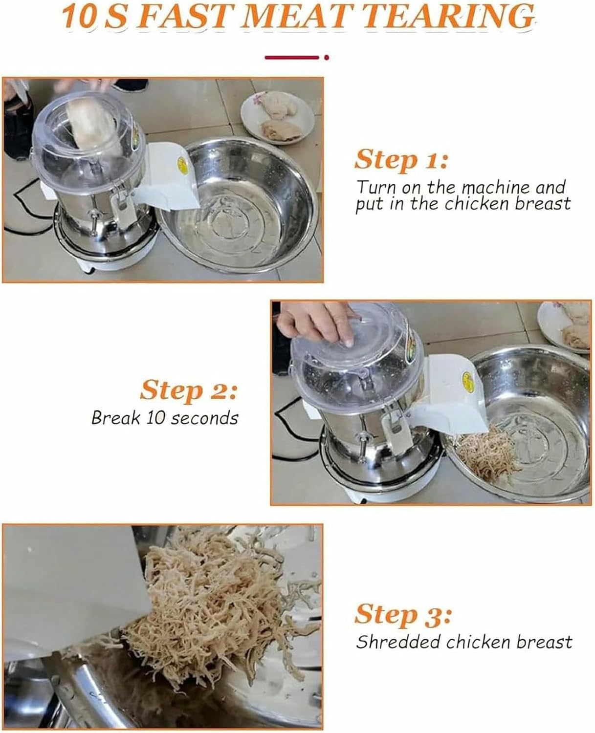 Chicken Chopper, Pulled Chicken Shredder, 40kg/h Commercial Meat Cutter,180W Automatic Meat Shredder