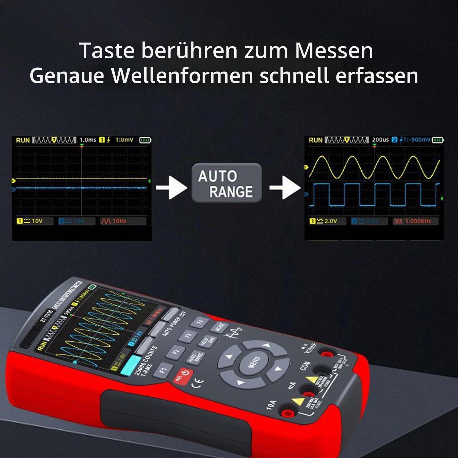 Digitales Oszilloskop-Multimeter, Farbbildschirm, 25.000 Zählungen, Zwei Kanäle, 50 MHz, Tragbarer Multifunktionstester, Tragbares Oszilloskop ZT-703S für Elektroniklabor