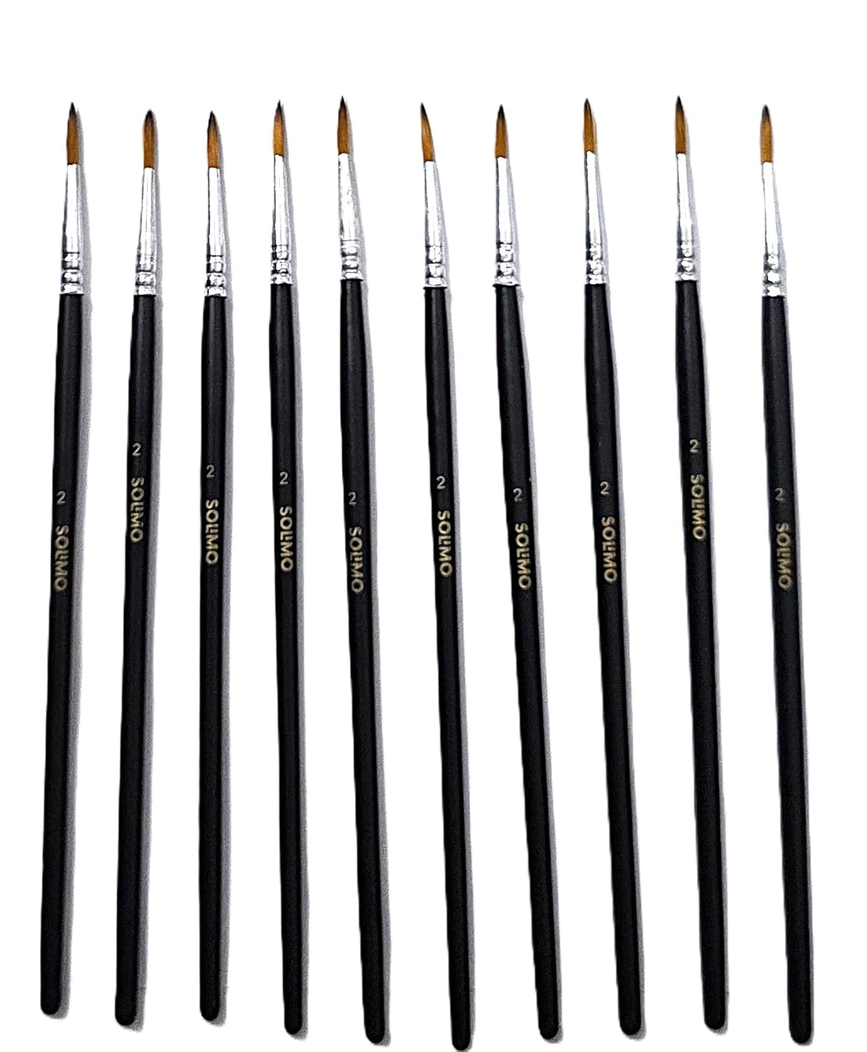 New Year Sale Amazon Brand - Solimo Size 2 Round Paintbrush Value Pack (10Pc) For Watercolor &Amp; Acrylic Painting - Professional Artist Quality