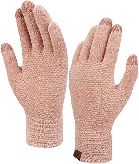 Womens Winter Touchscreen Gloves for Cold Weather, Chenille Warm Cable Knit Elastic Cuff Texting Thermal Gloves for Driving