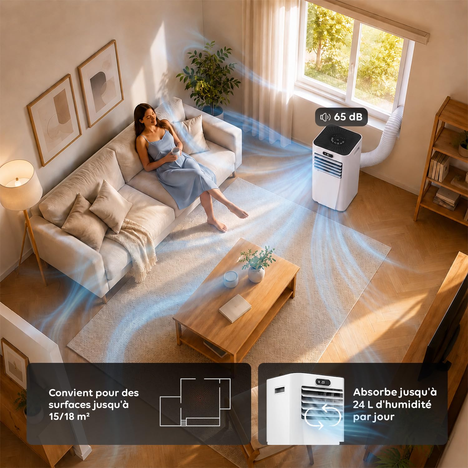 Wintem Nuvelle A010L Climatiseur Portable 9000 BTU Wi-Fi – Climatiseur Portable Chaud/Froid Classe A, Surface 18 m², Minuterie, Contrôle Smartphone, Silencieux