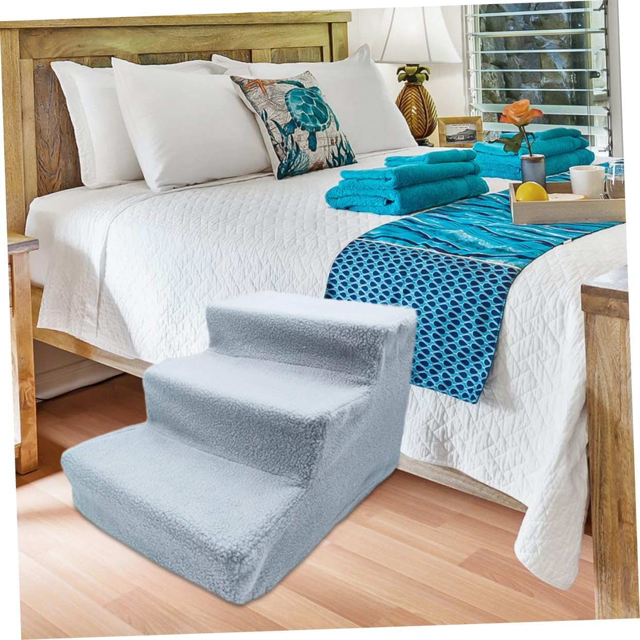 BESTonZON Pet Step Ladder for Dogs and Cats Sturdy Climbing Stairs for Couch and Bed Non- Design Easy to Use Pet Ramp for Puppies and Kittens Grey