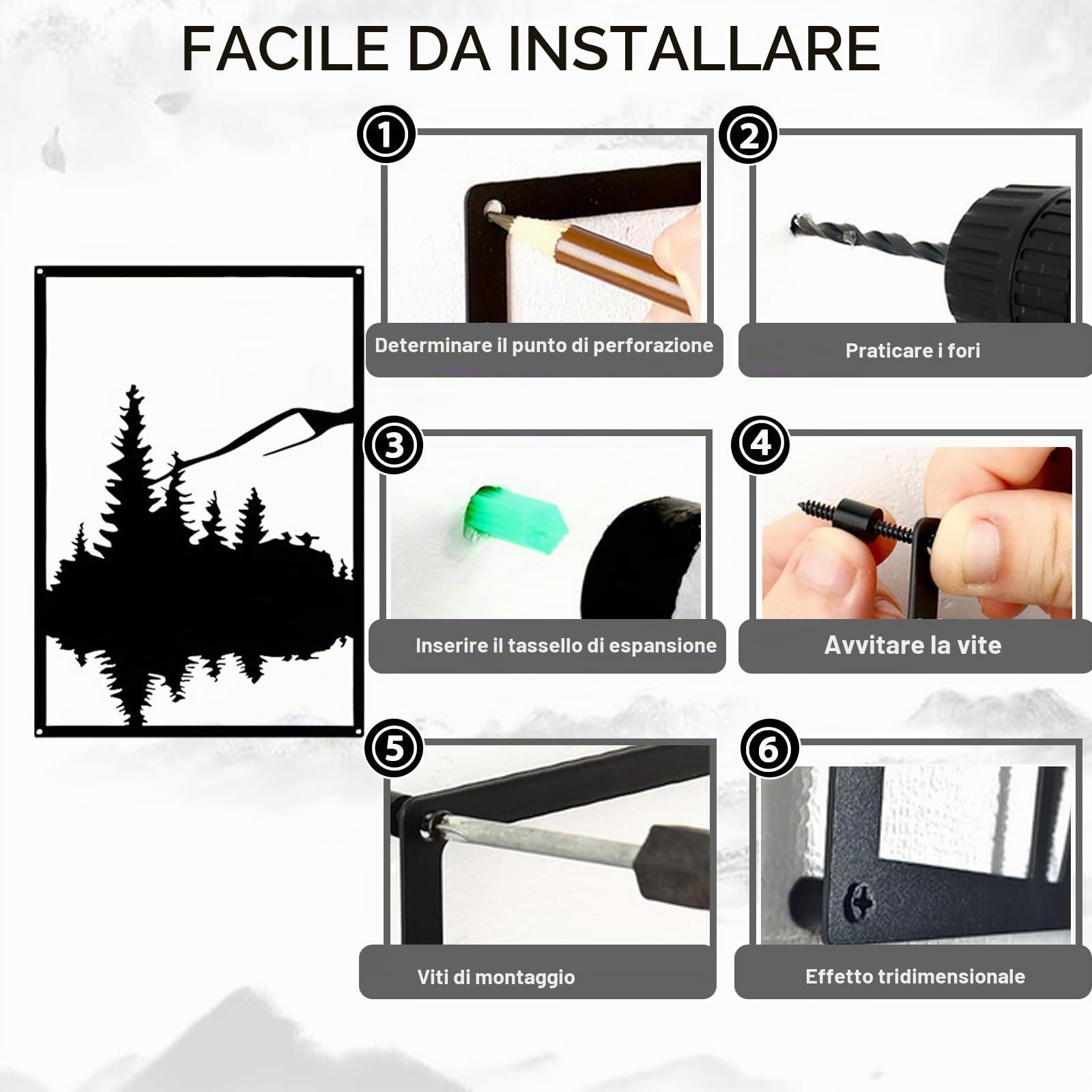Set Di 4 Decorazioni da Parete in Metallo, Per Camera