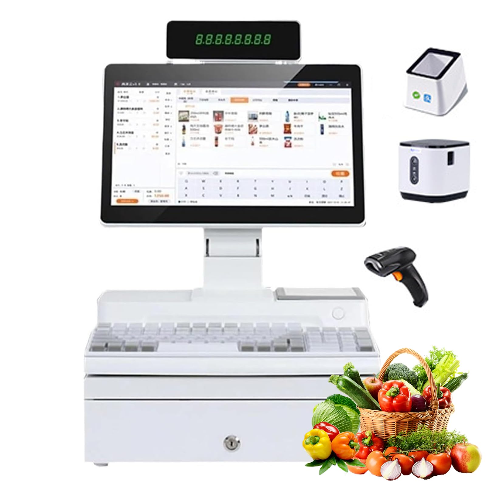 Système de point de vente de 14,1 pouces avec écran tactile, tiroir-caisse et imprimante 58 mm, caisse enregistreuse professionnelle complète pour la vente au détail, le magasin et le restaurant