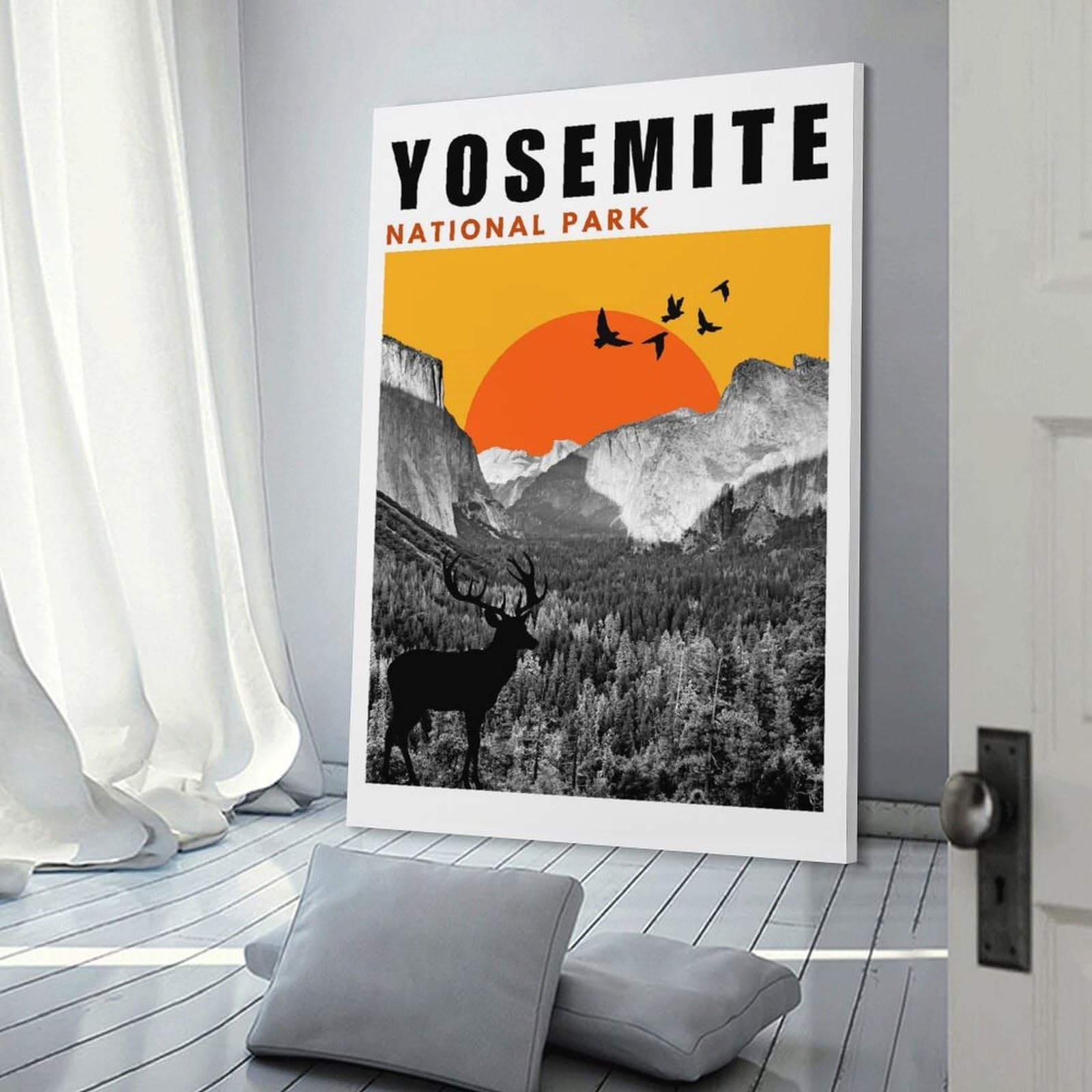 Junmoney Frame-Style-18 Yosemite National Park Mid Century Modern Collage Poster Home Decor Wall Art 24X36inch(60X90cm), For Lounge, Study, Hallway Or Flat Walls, Stylish Home Artwork For Focal Walls