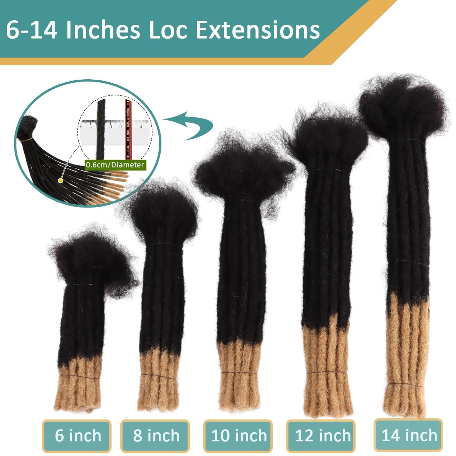 Viovian 0.6cm Ombre Loc Extensions Real Human Hair 8 Inch 30 Strands Dread Lock Human Hair Dreadlock Extensions for Men/Women Color 1b/27