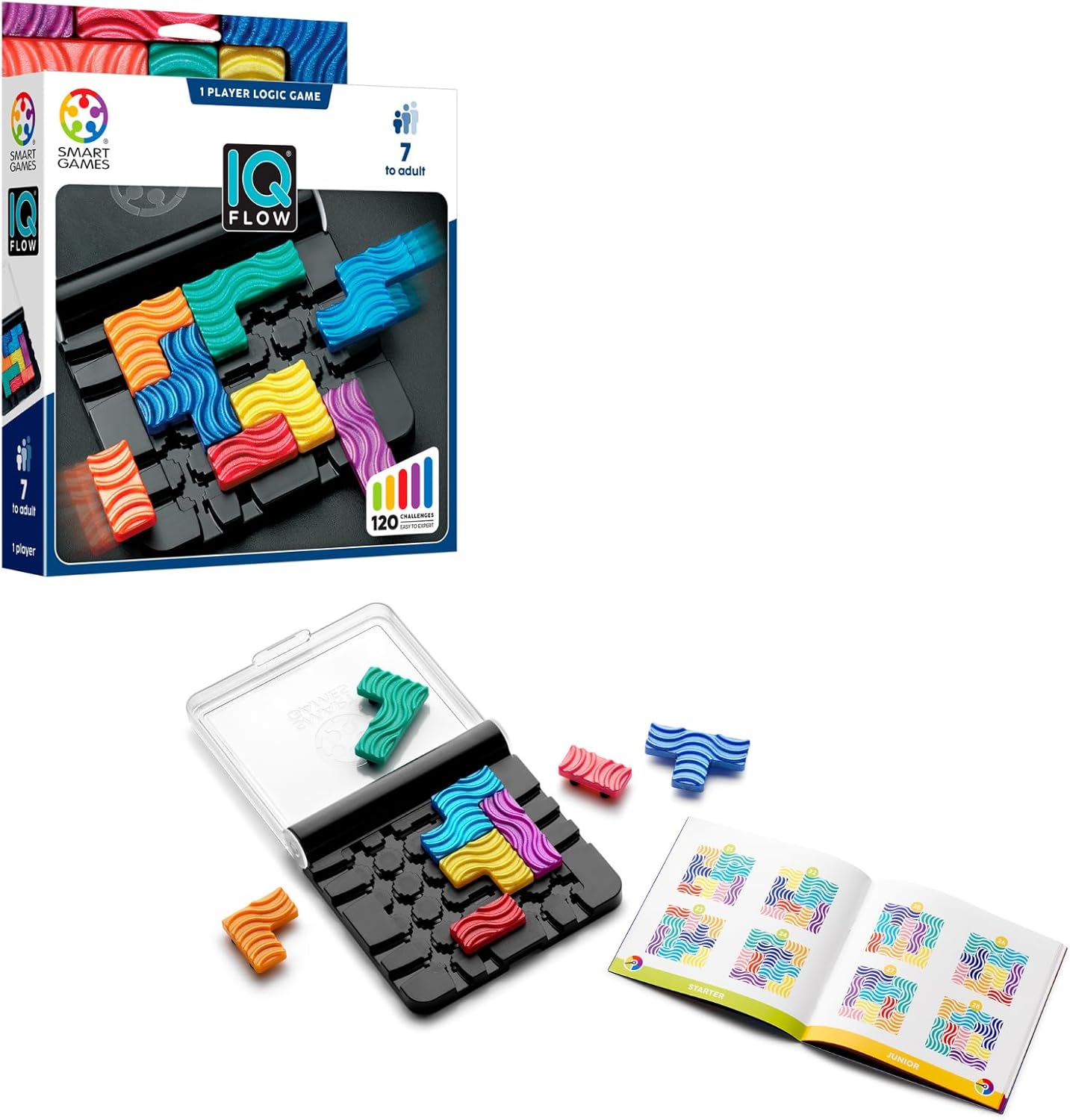 SmartGames IQ Flow – Travel Logic Sliding Puzzle Game with 120 Challenges, STEM Brain Teaser for Kids and Adults, Compact Single Player Sliding Puzzle, Ages 7+