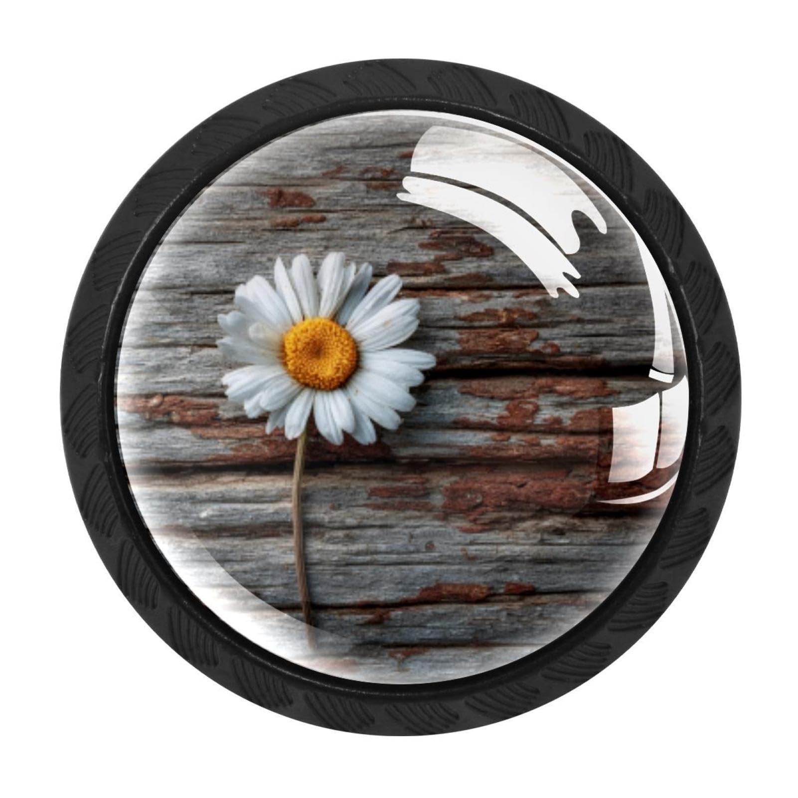 Bouton de tiroir marguerite bois et verre pour poignée de meuble