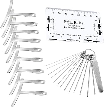 Guitar Nut File Set 11 Pcs Guitar Luthier Tools Set 9 Guitar-Radius Gauge and 1 String Action Gauge Ruler Measuring Tool with Needle File for Guitars and Bass Setup Repair Tool Kit