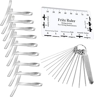 11 Pcs Guitar Luthier Tools Set 9 Guitar Radius Gauge and 1 String Action Gauge Ruler Measuring Tool with Needle File for Guitars and Bass Setup Repair Tool Kit