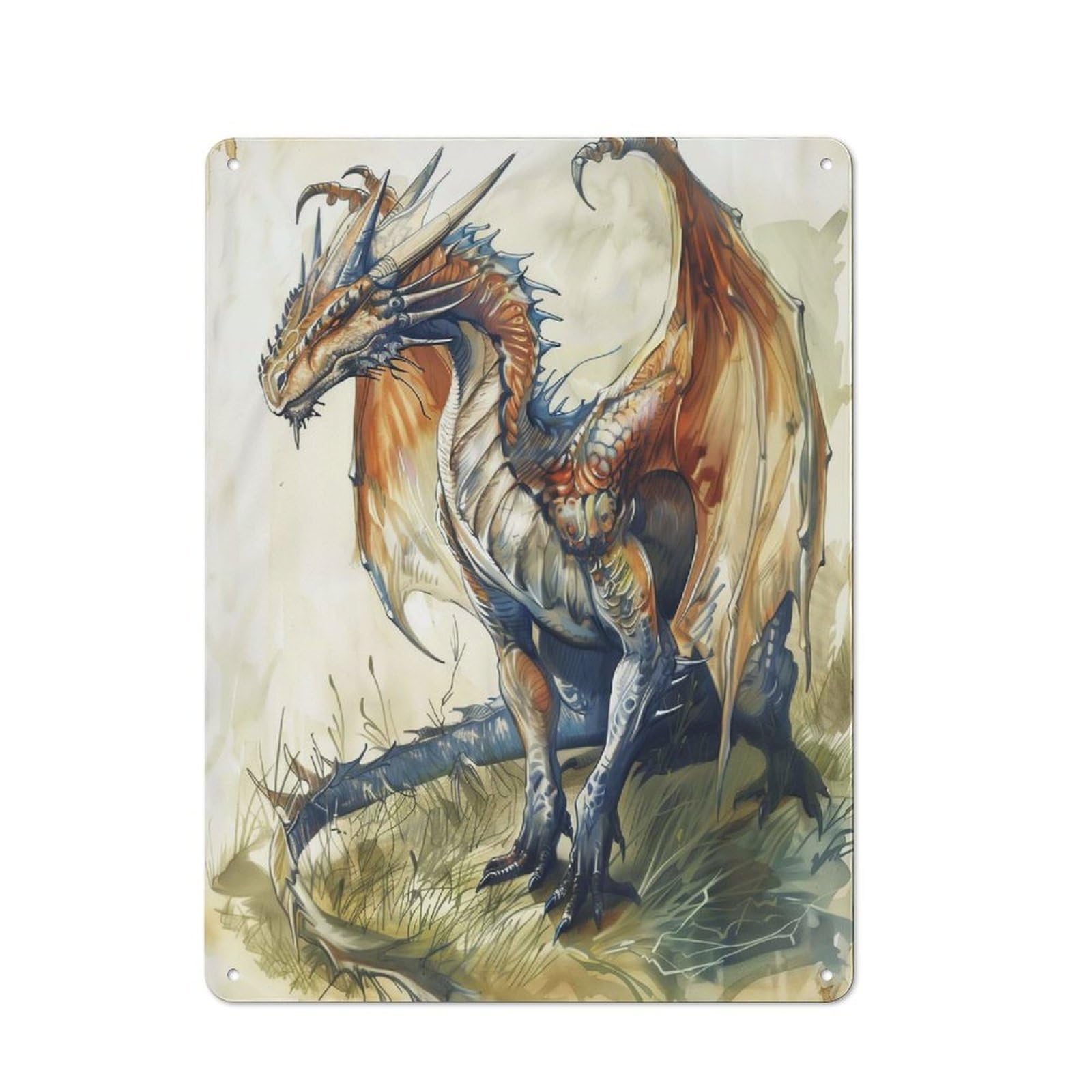 Junmoney Mystical Dragon Sketch Rustic Metal Sign 40X30cm For Kitchen Or Home Bar, Gift For Kitchen Decor Lovers During The Christmas Season