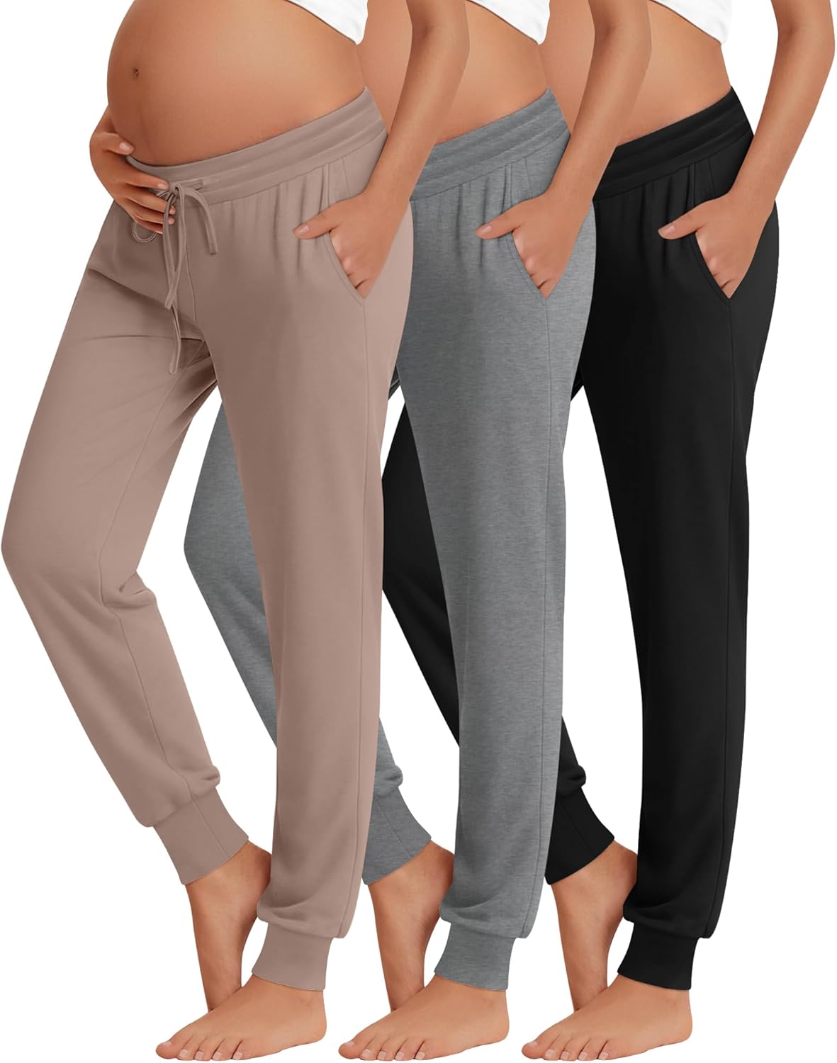 3 Pack Women's Lounge Maternity Pants, Casual Joggers Underbelly Pregnancy Sweatpants with Drawstring and Pockets