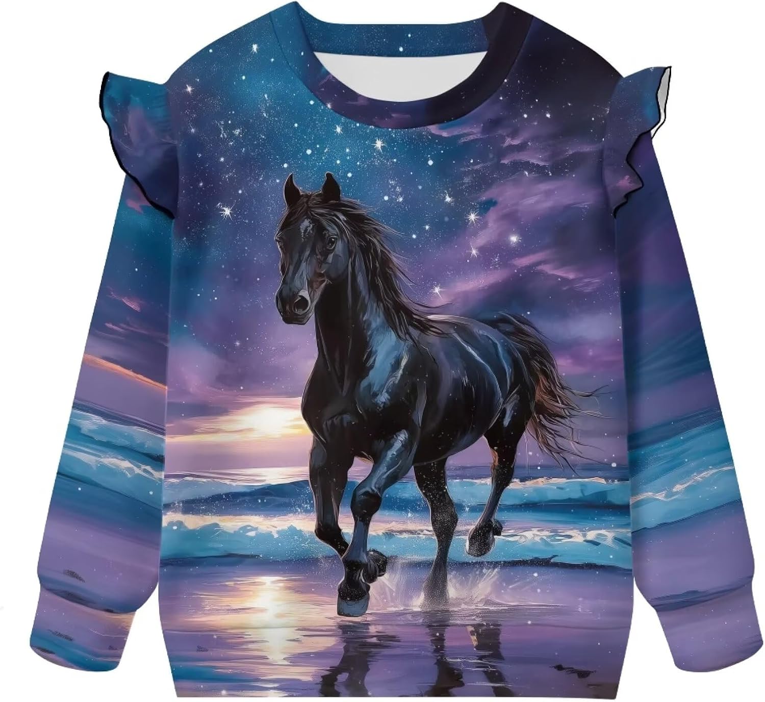 Horse Hoodie No Hood Sweatshirt for Toddler Girl Long Sleeve Shirt Graphic Crewneck Tees Top Fall Clothes 1Y-8Y