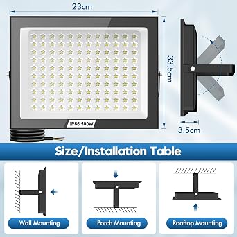 500W Led Floodlight Outdoor, 6500K LED Outdoor Security Lights, Waterproof IP66, Cold White Wall Light for Yard Garden Garage Patio Warehouse [Energy Class F]
