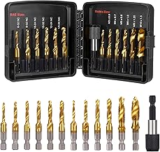 13-Piece Combination Drill and Tap Set, SAE 6-32NC to 1/4-20NC and M3-M10 Metric, Titanium-Coated with Quick-Change Adapter