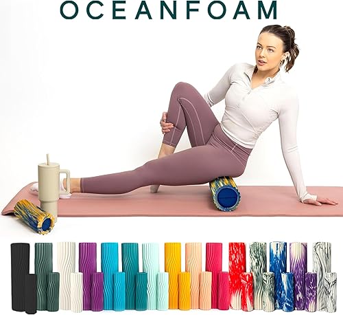 Miniatura 127 de Oceanfoam Tidal Roller - Rojo, Azul Marino Oscuro y Natural Marmóreo - Rodillo de espuma para masaje muscular para dolor de espalda y estiramiento -