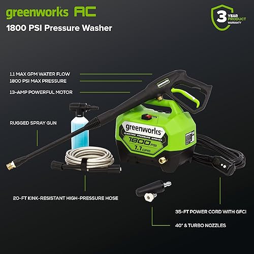 Miniatura 2 de Greenworks Lavadora a presión eléctrica de 1800 PSI (1.1 GPM) con certificación PWMA