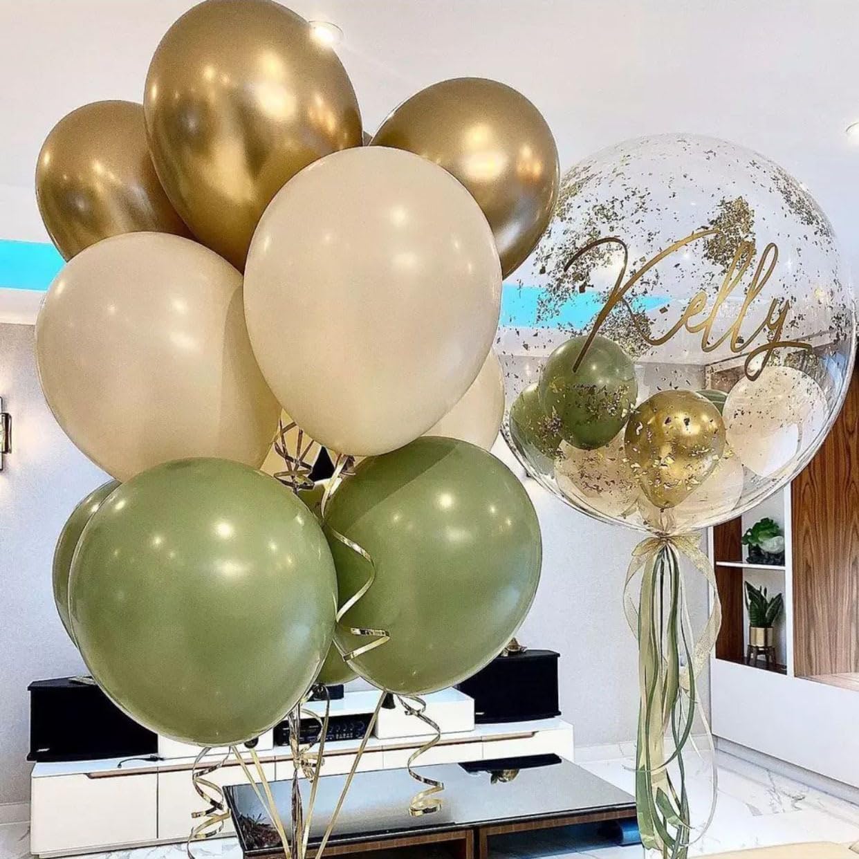 Sage Green Birthday Party Decorations Set - Happy Birthday Banner, Circle Dots Garland, Foil Stars & Balloons for Women's/Girls' Party Decor image 5