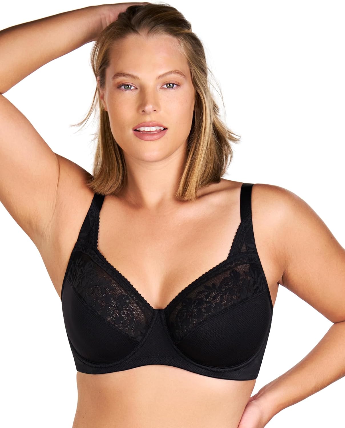 HSIA Minimizer Bras for Women, Full Coverage Lace Bra Unlined Underwire Plus Size Bras for Heavy Breast Black - Image 3