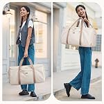2 en 1 Sac à bandoulière convertible pour femmes, Sacs à vêtements pour les voyages, Sac à volant élégant avec bandoulier et compartiment de chaussures (Creamy-White)