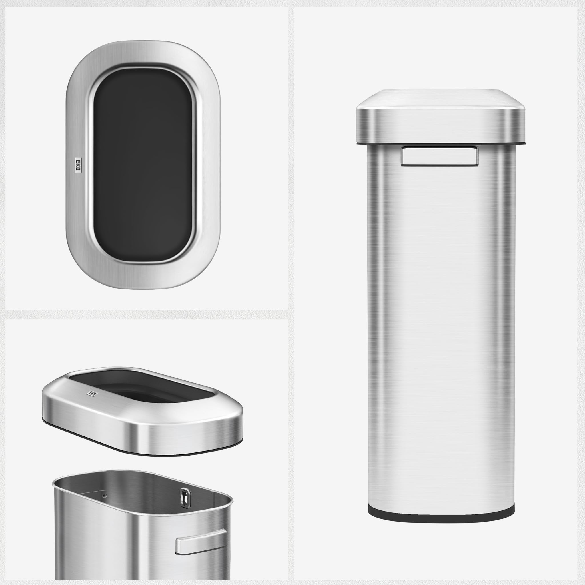 EKO Urban 90 Liter offener Mülleimer aus Edelstahl, schmal, kommerzielle Qualität, großer Mülleimer für Zuhause, Büro, Hotel, Café, Restaurant, Wohnheim
