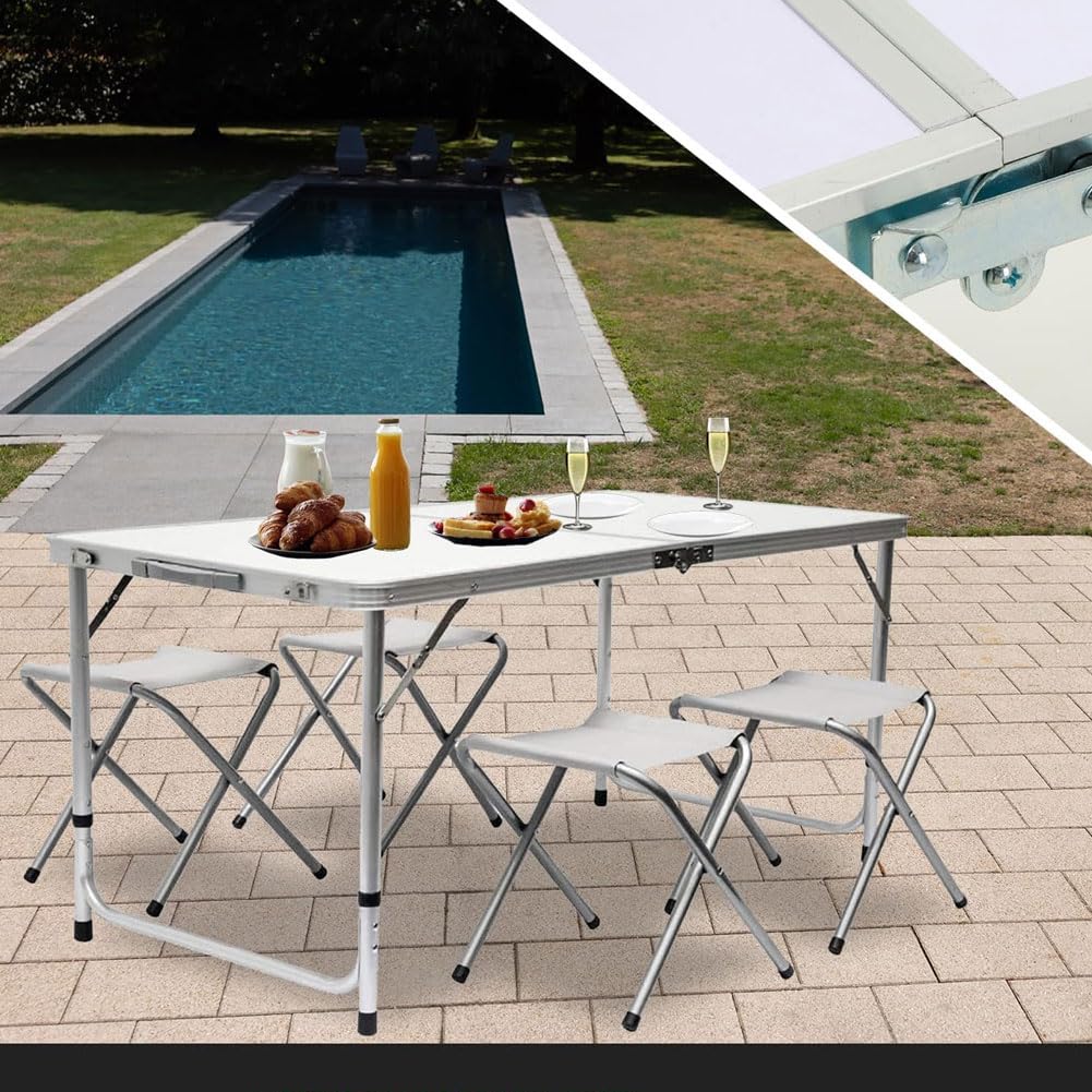 BAKAJI Set Tavolo Pieghevole 120x70 cm con 4 Sgabelli da Pic Nic per Campeggio Spiaggia