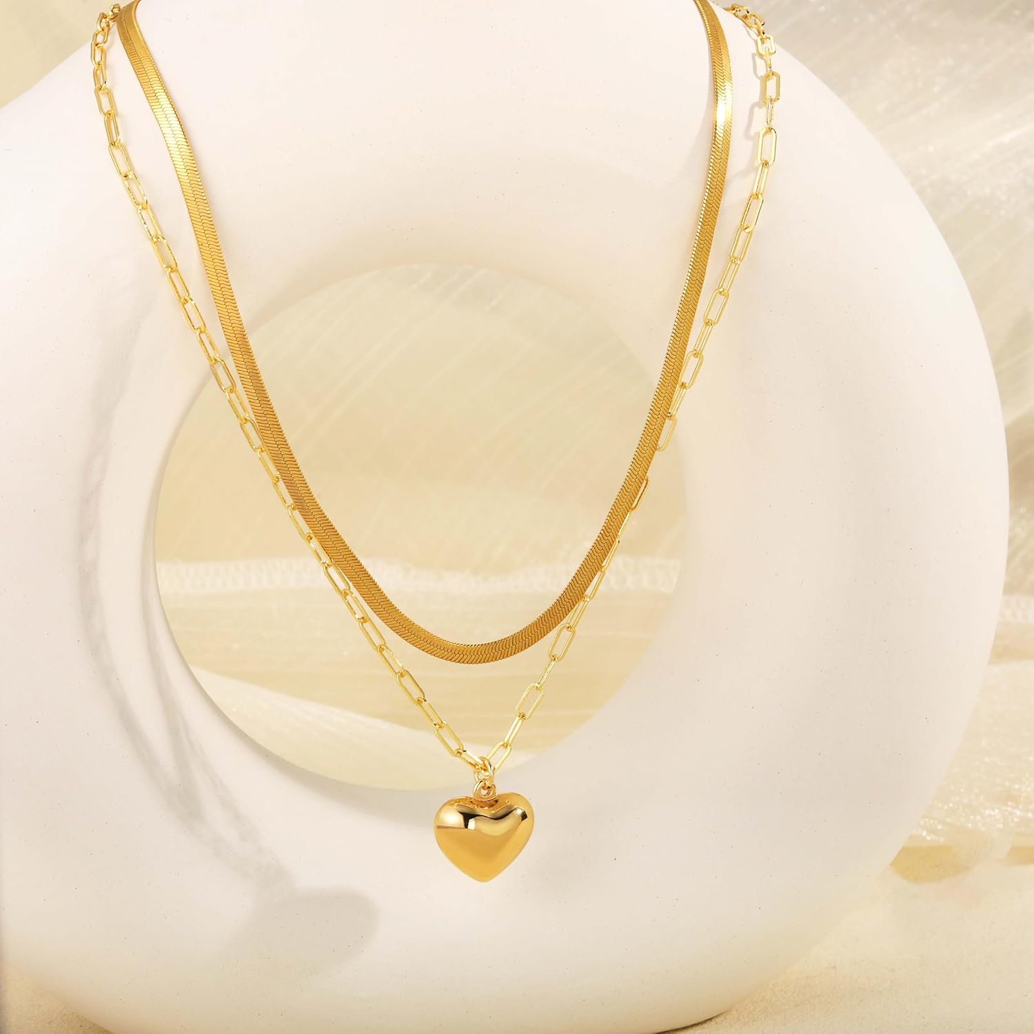 14K Gold Plated Heart Necklace for Women, Dainty Heart Pendant Necklaces for Women Paperclip Chain Chunky Charm Cubic Zirconia Necklace Fashion 14K Gold Plated Jewelry Cute Christmas - Image 5