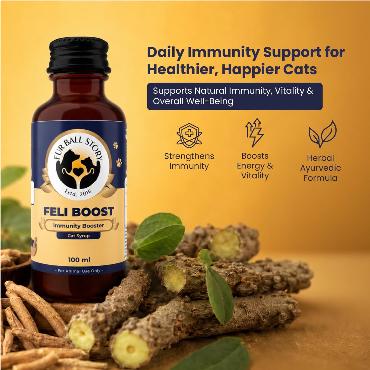 Fur Ball Story Feli Boost Liquid Immunity Supplement for Cats 100 ml | Daily Immune Support Syrup | Easy-to-Administer Cat Wellness Supplement | Supports Natural Immunity & Overall Well-Being — Amazon image 2