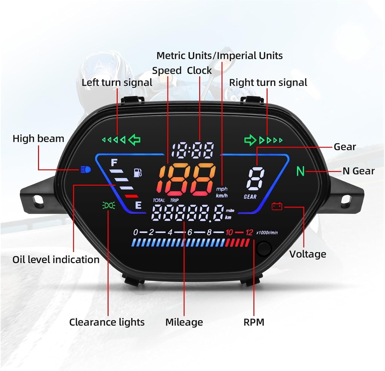 Odometer Speedometer For EX5 For Class1 CX DX For Wave100 CD100 For Alpha DY110-2F Motorcycl Speedometer Dashboard With RPM Fuel Voltage Gear
