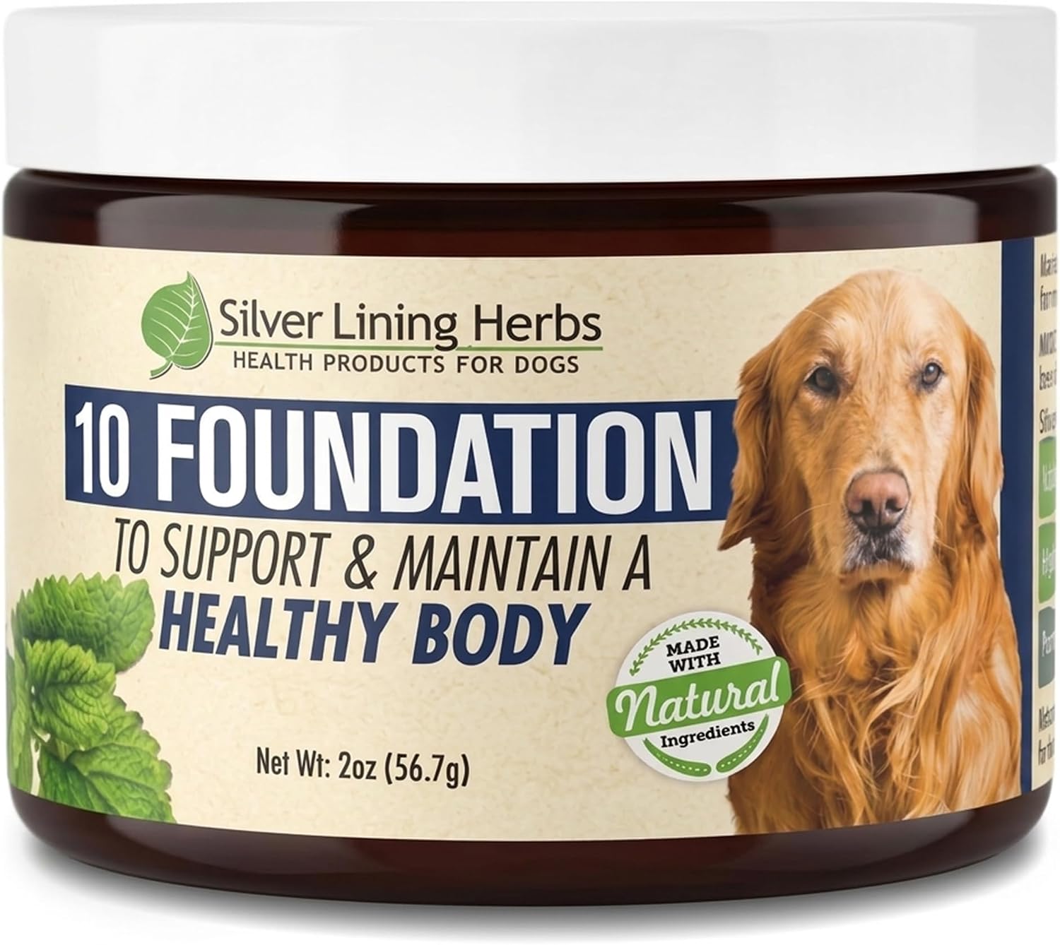 Silver Lining Herbs 10 Canine Foundation - Herbal Blend Supporting Normal Health & Vitality - Natural Canine Supplement for Long-Term Wellness - Supports Liver, Kidneys, Digestive Tract - 2 Ounce Jar