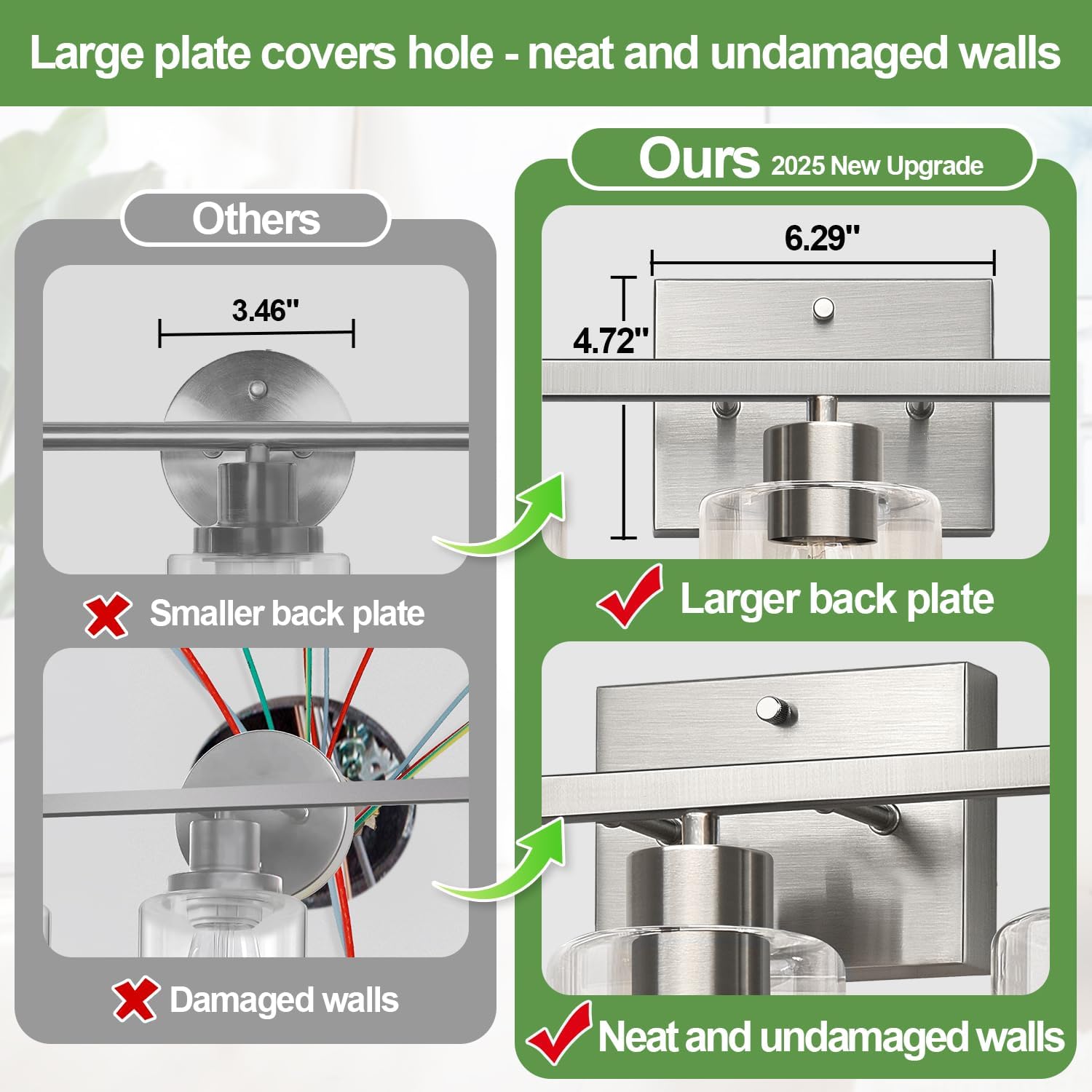 3-Light Bathroom Light Fixtures, Brushed Nickel Vanity Lights, Bathroom Lighting with Clear Glass Shade, Vanity Lighting fixtures for Mirror Kitchen Bedroom Hallway Living Room