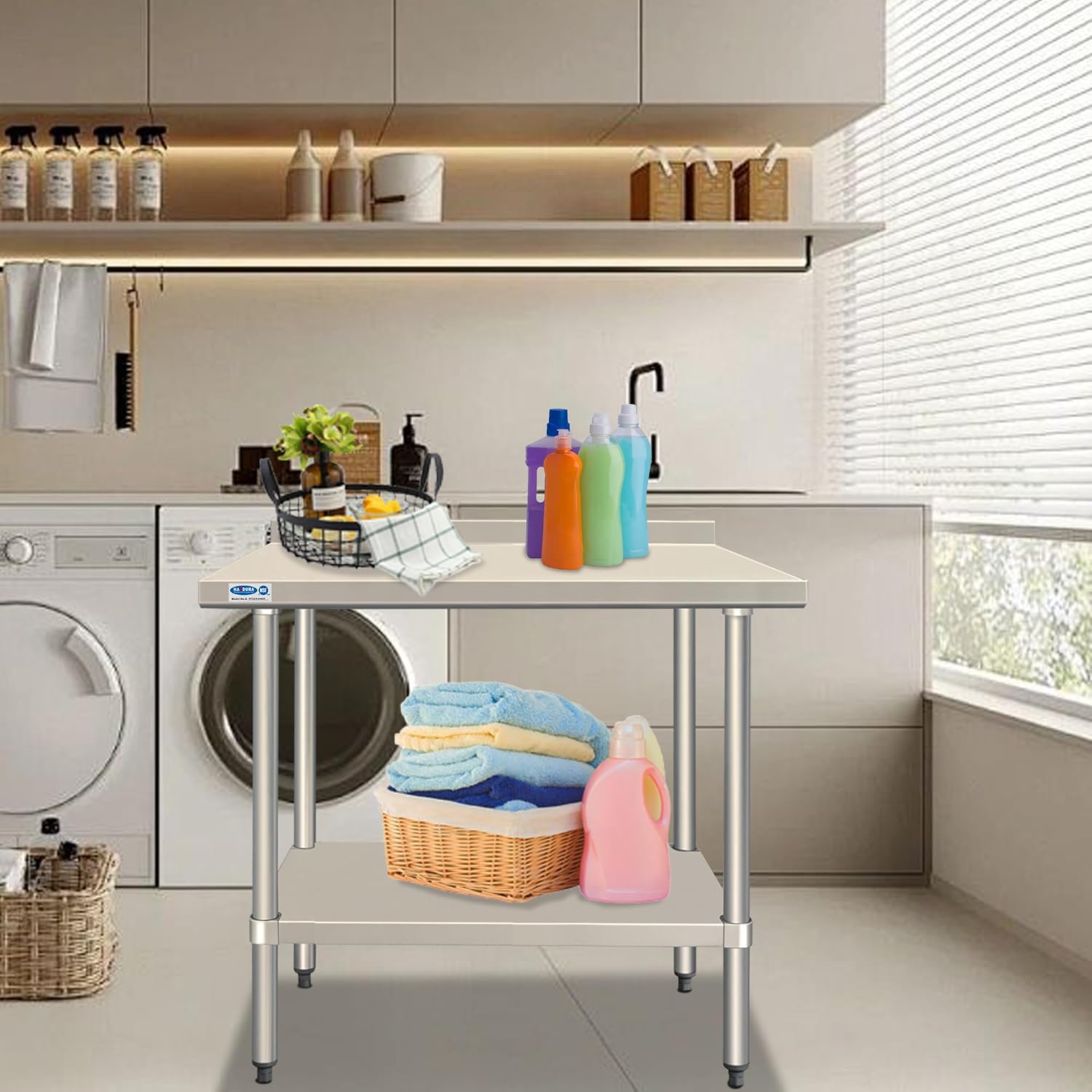 HARDURA Stainless Steel Table with Backsplash 24 x 36 Inches | Kitchen Prep Table, Heavy Duty Workbench, NSF 304, Aluminium Corner Undershelf, Commercial Restaurant