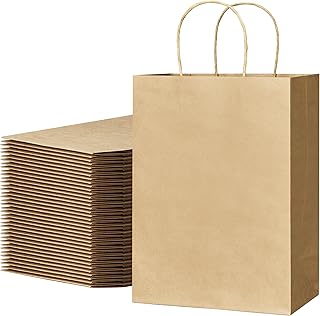ECOEXTRA Gift Bags 100Pcs Brown Paper Bags with Handles Bulk 8x4.5x10.8 Inch Paper Gift Bag Medium Size, Kraft Paper Bag, Grocery Shopping Retail, Birthday Party Favors Wedding Sacks