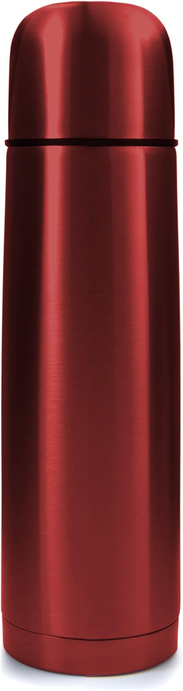 Red Stainless Steel Vacuum Insulated Flask: Thermos Construction with Cup Cap and Pourable Stopper, 16.9 Ounces, For Hot or Cold Beverages
