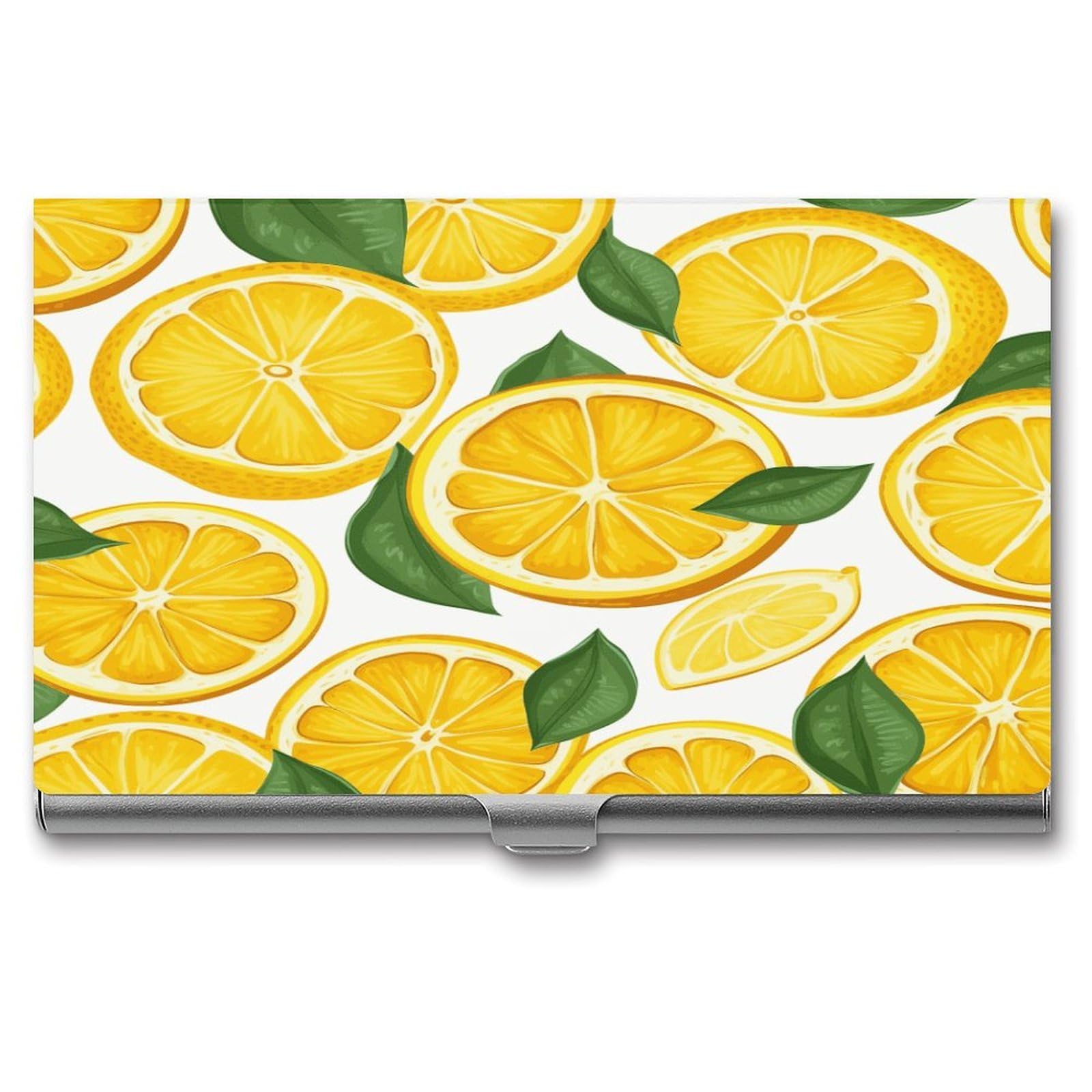 JTREHY Lemon Fruit Pattern Business Card Holder Slim Purse Name Card Holder Portable Metal Business Card Case Wallet Large Capacity Lightweight Business Card Case for Men Women