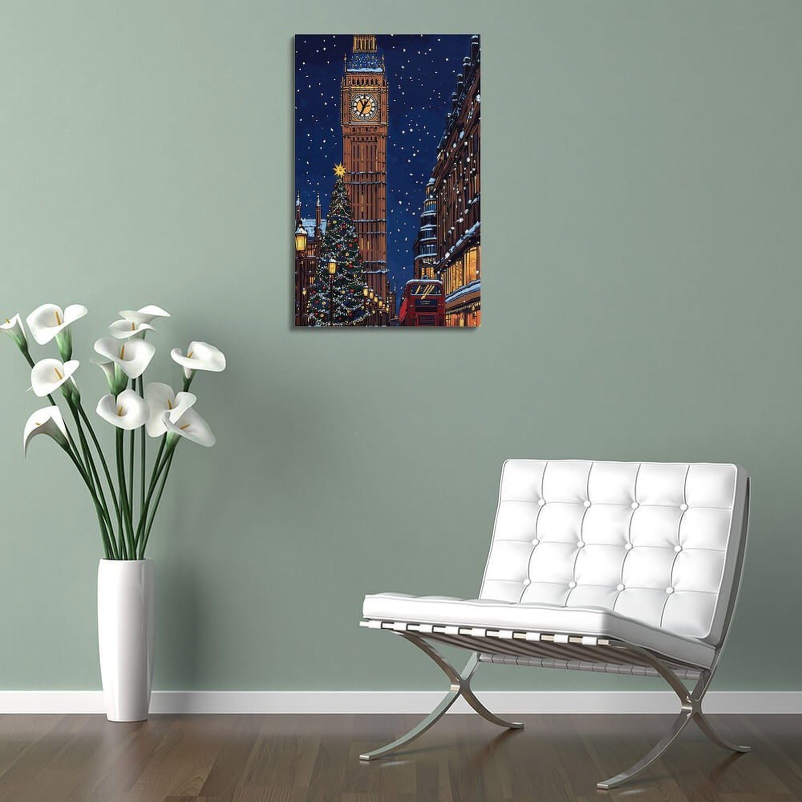 CWLLOG Stampa artistica da parete su tela, poster natalizio con scena di Londra e Big Ben, mostra festival urbani moderni, per soggiorno e camera da letto, 50 x 75 cm