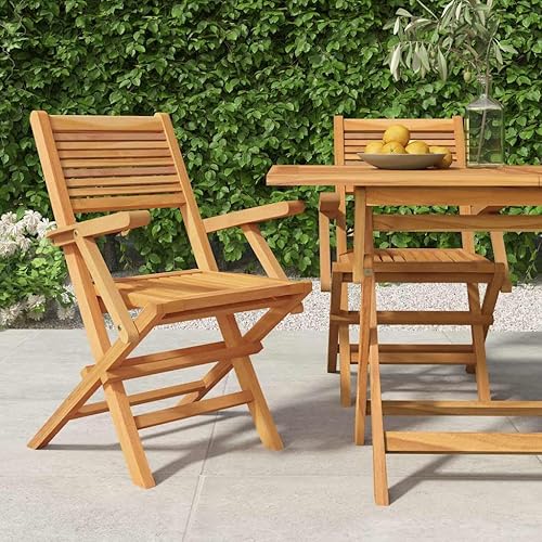 Folding Garden Chair Set of 2, Natural Teak Solid Wood, Outdoor Dining Seating for Balcony, Patio, Weather-Resistant Furniture