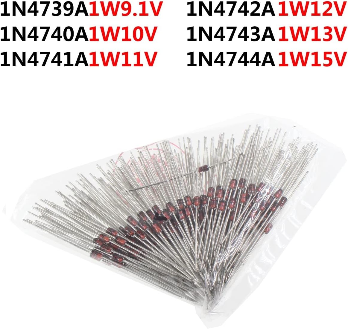 250PCS 1W 1N4739A 9.1V 1N4740A 10V 1N4741A 11V 1N4742A 12V 1N4743A 13V 1N4744A 15V DO-41 Zener diode (Color : 1N4744 15V)