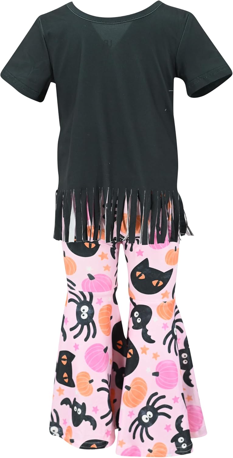 Unique Baby 2 Piece Girls Bell Bottom Leggings Outfit with Short Sleeved Shirt Kid and Toddler Clothes Set