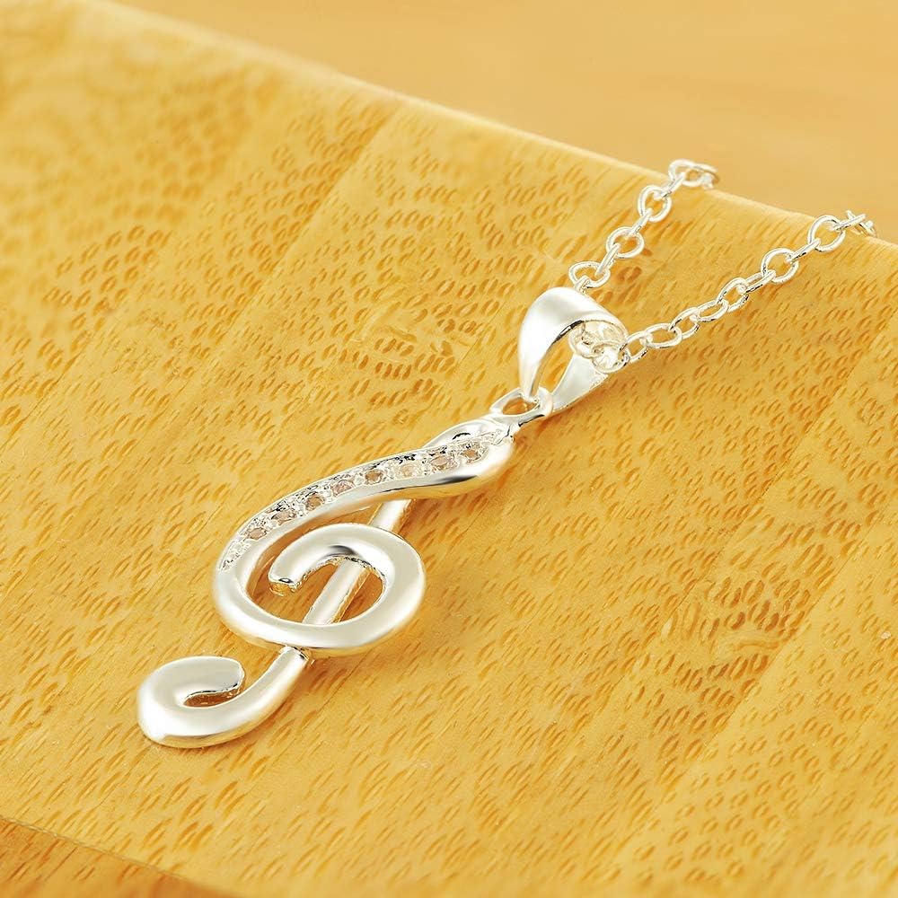Fashion Jewelry 925 Sterling Silver CZ Crystal Musical Note Pendant Necklace - Image 6