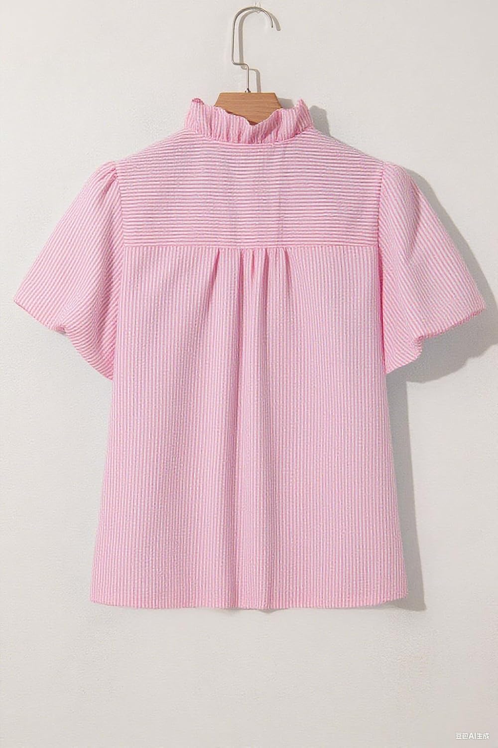 Womens Button Down Shirt Stand Collar Ruffle Top Striped Long Sleeve Shirts Work Tops for Women Trendy - Image 4