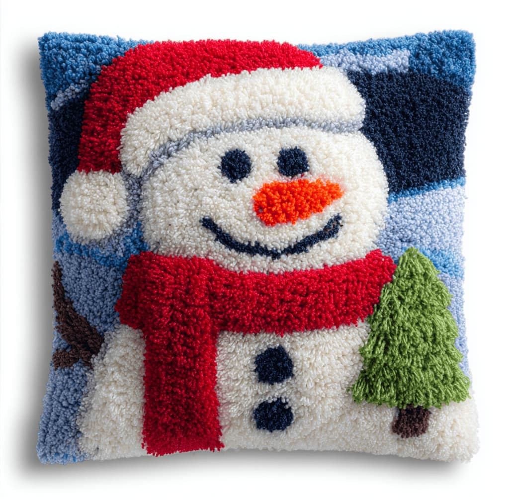 Kitquiver Latch Hook Cushion Kit,Snowman DIY Throw Pillow Cover 43X43Cm